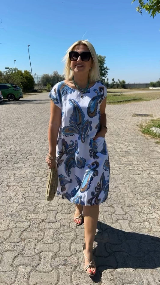 🌴2025 Tavaszi/nyári új 100% lenvászon nyomtatott ruha