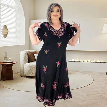 Plus Size V-nyakkivágású V-nyakkivágású áramló midi ruha