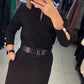 Női elegáns egyszínű ruha övvel
