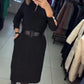 Női elegáns egyszínű ruha övvel