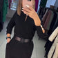 Női elegáns egyszínű ruha övvel