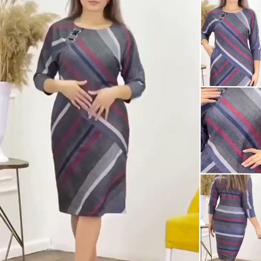 💙 Női patchwork széles kerek nyakú női ruhák