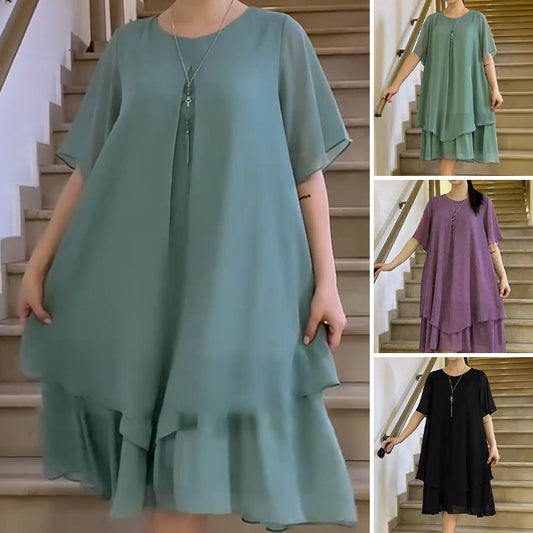 【S-4XL】🎀Női egyszínű alkalmi női plusz méret plusz méret ruha