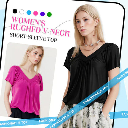 🔥👚Női lezser rakott V-nyakú rövid ujjú felső