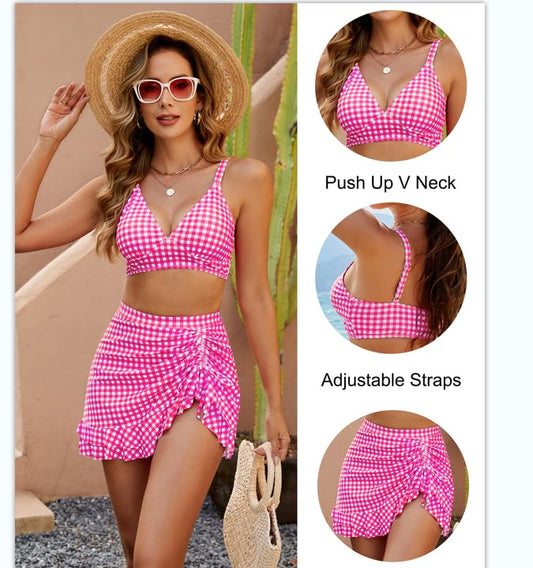 😍2025 Új típus 49% OFF👙Magas derekú női bikiniszett haskontroll Gingham