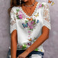 【1+1 ingyen 】👚Csipkés patchwork nyomtatott rövid ujjú felső