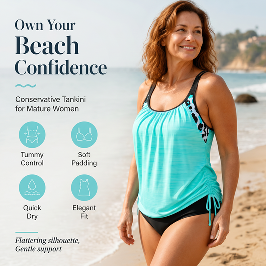 👙🔥 Női hasformáló, kétrészes tankini fürdőruha – alakformáló és előnyös – tökéletes strandra, medencéhez és nyaraláshoz 💙✨